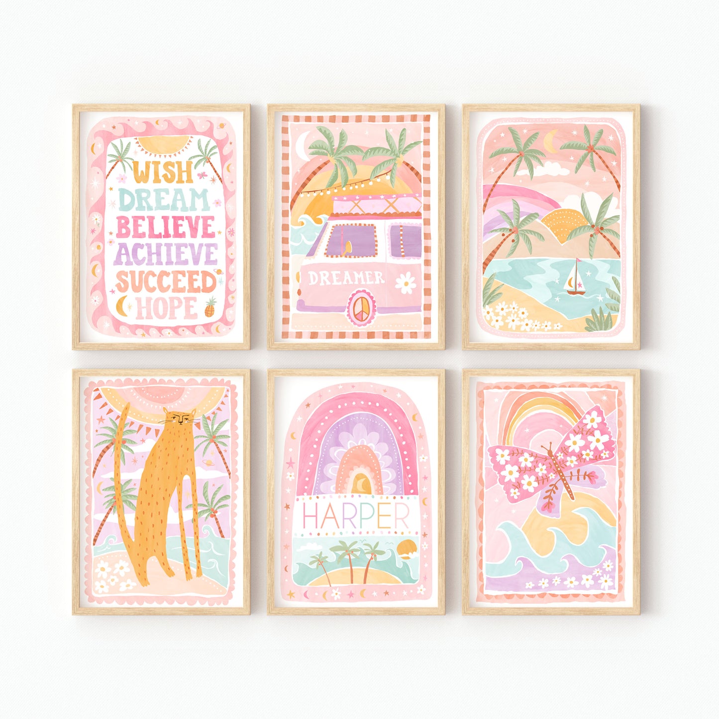 Pip+Phee Coastal Dreamer Personalised Name Art Print - Dusty Pastel