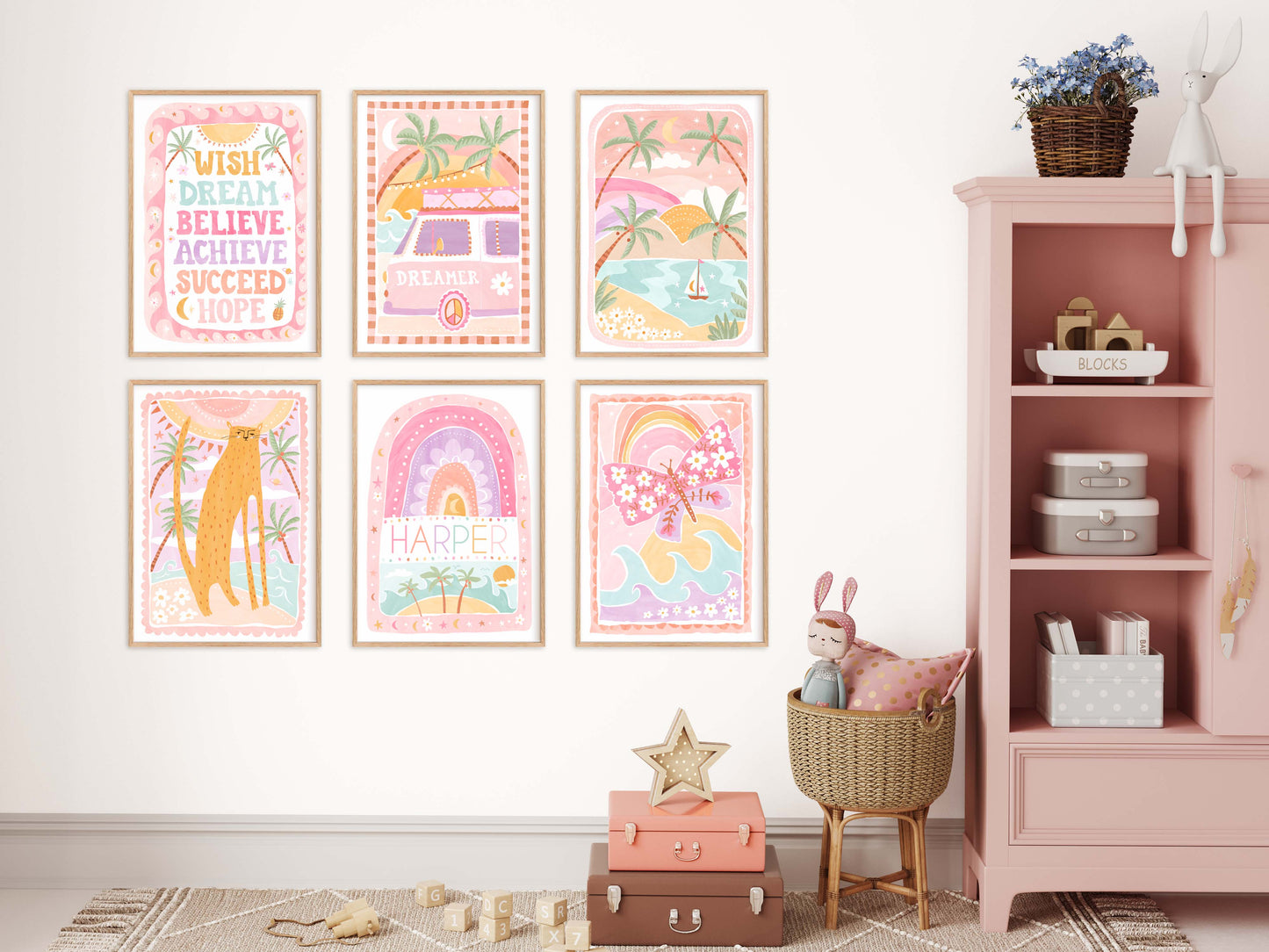 Pip+Phee Coastal Dreamer Personalised Name Art Print - Dusty Pastel