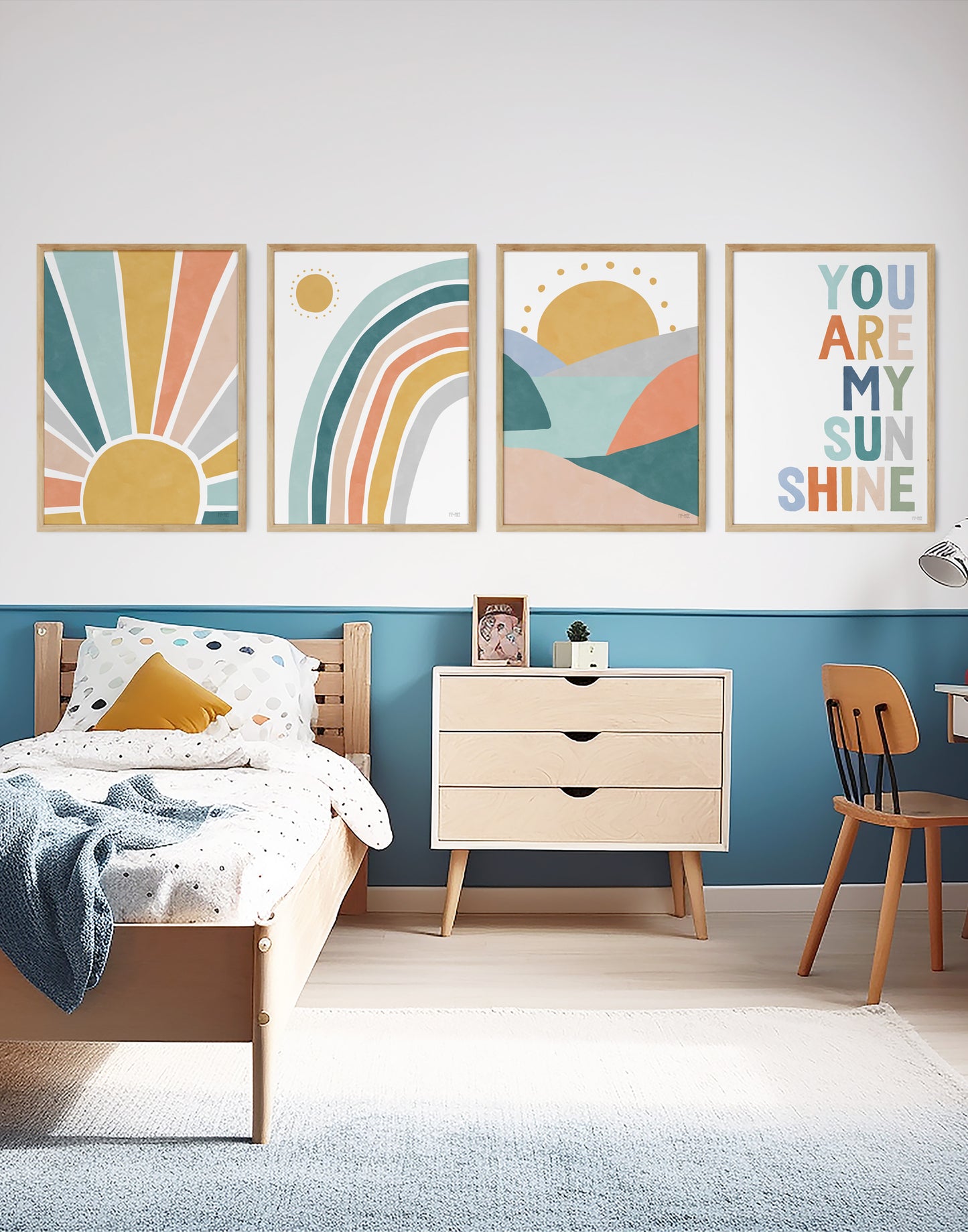 Pip+Phee Sunny Days Rainbow Art Print - Teal & Rust
