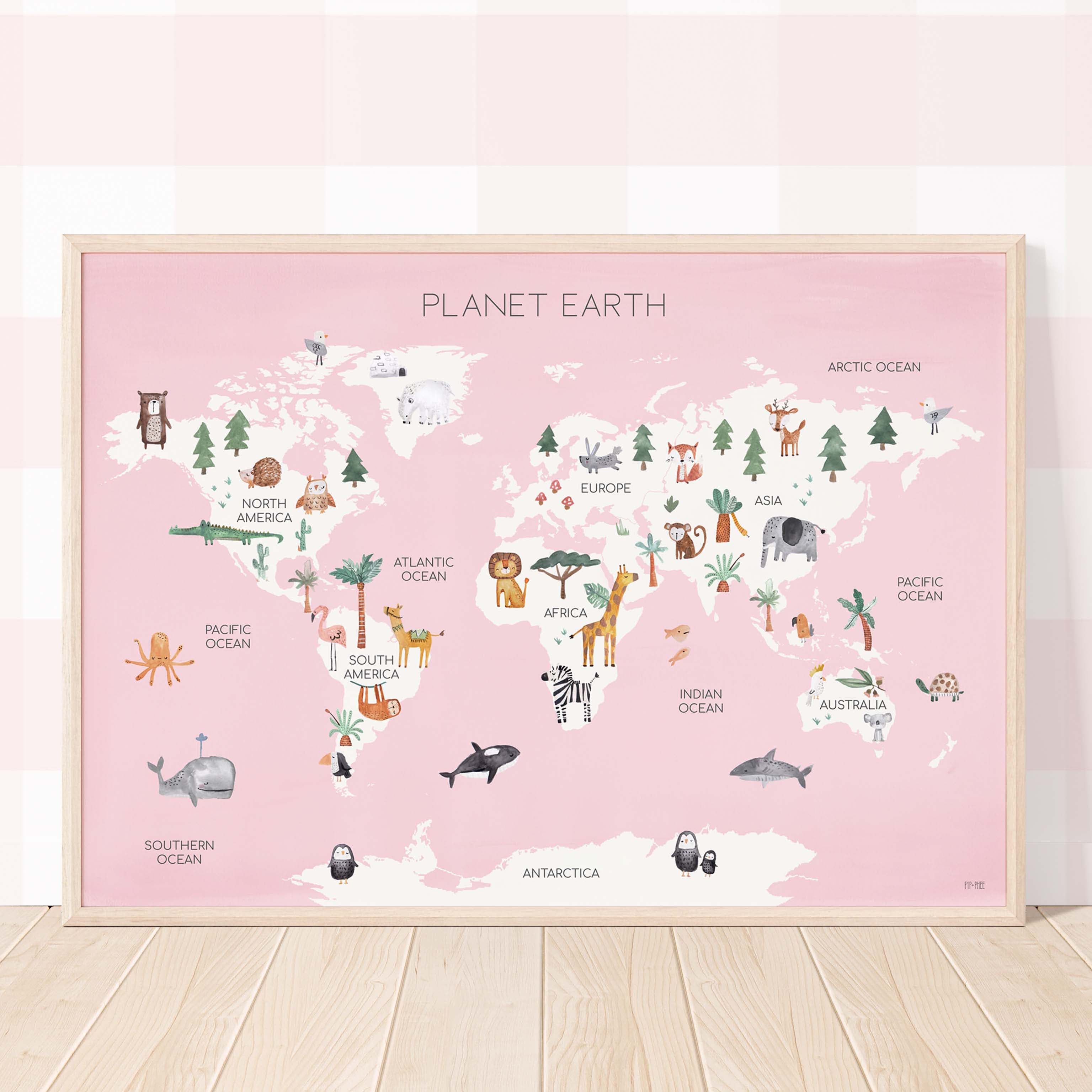 Pip Phee Planet Earth Art Print Pink Pipandphee au pip-phee-planet-earth-art-print-pink-pipandphee-au