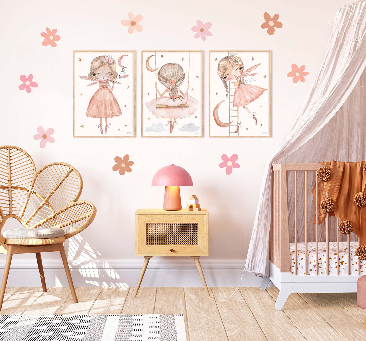 Pip+Phee Daisy Fabric Wall Decals - Medium Size - Dusty Peach & Pink Colours