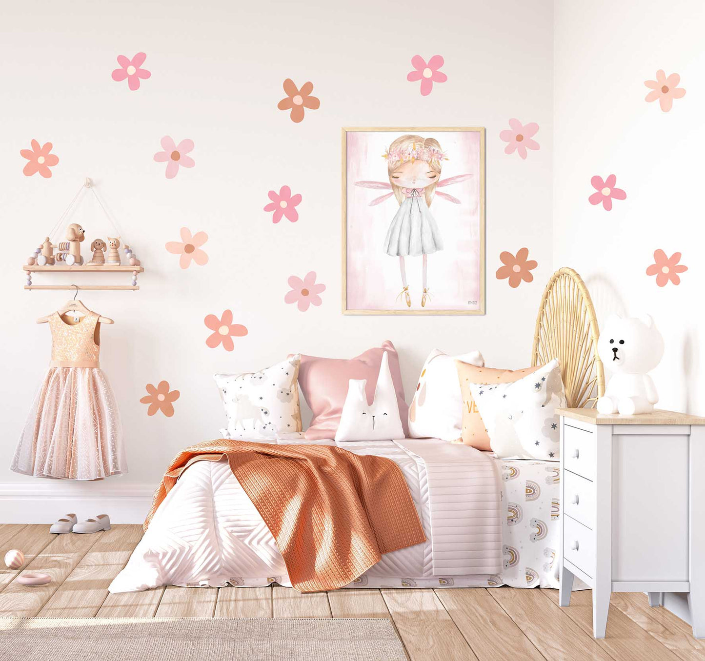 Pip+Phee Daisy Fabric Wall Decals - Medium Size - Dusty Peach & Pink Colours