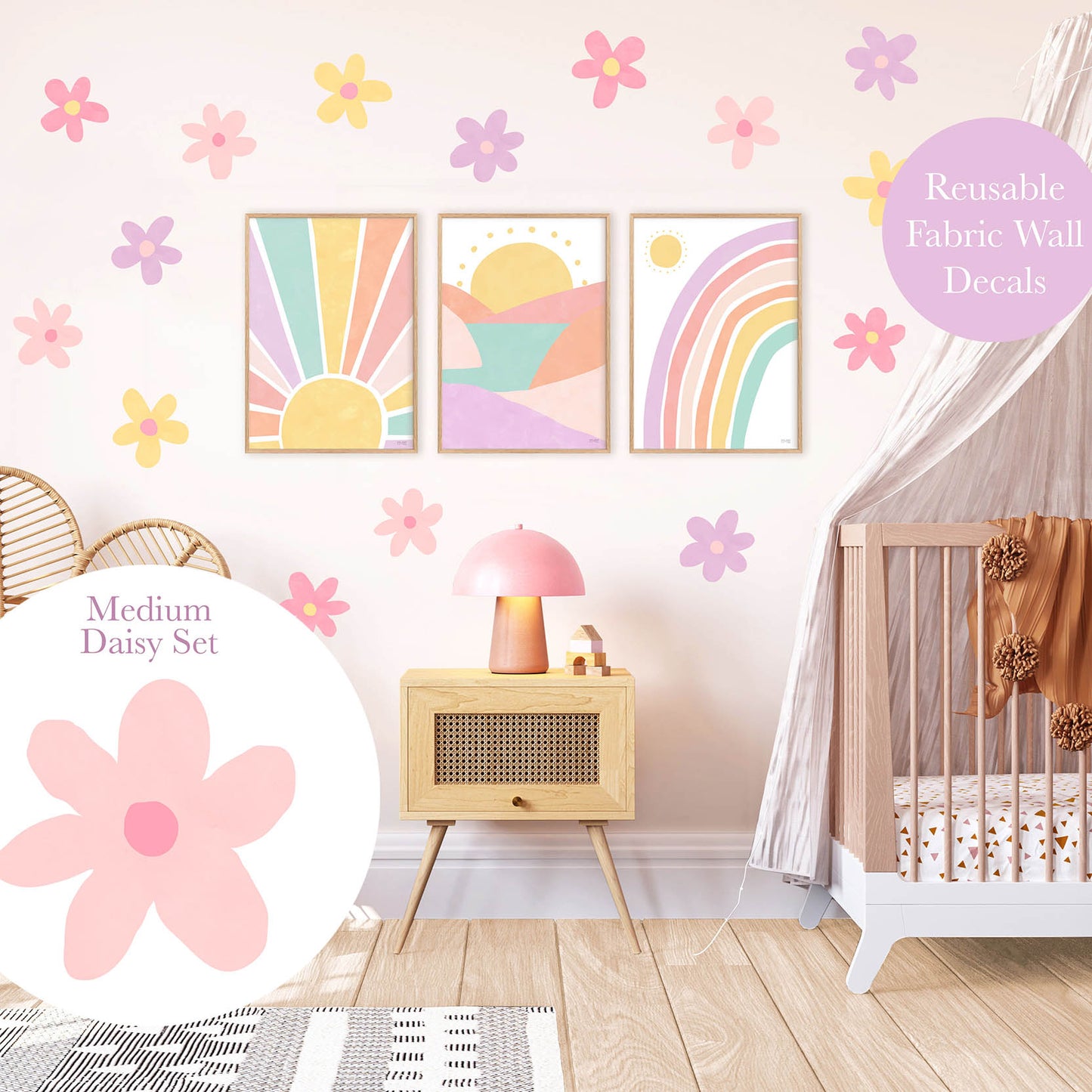 Pip+Phee Daisy Fabric Wall Decals - Medium Size - Pastel Colours