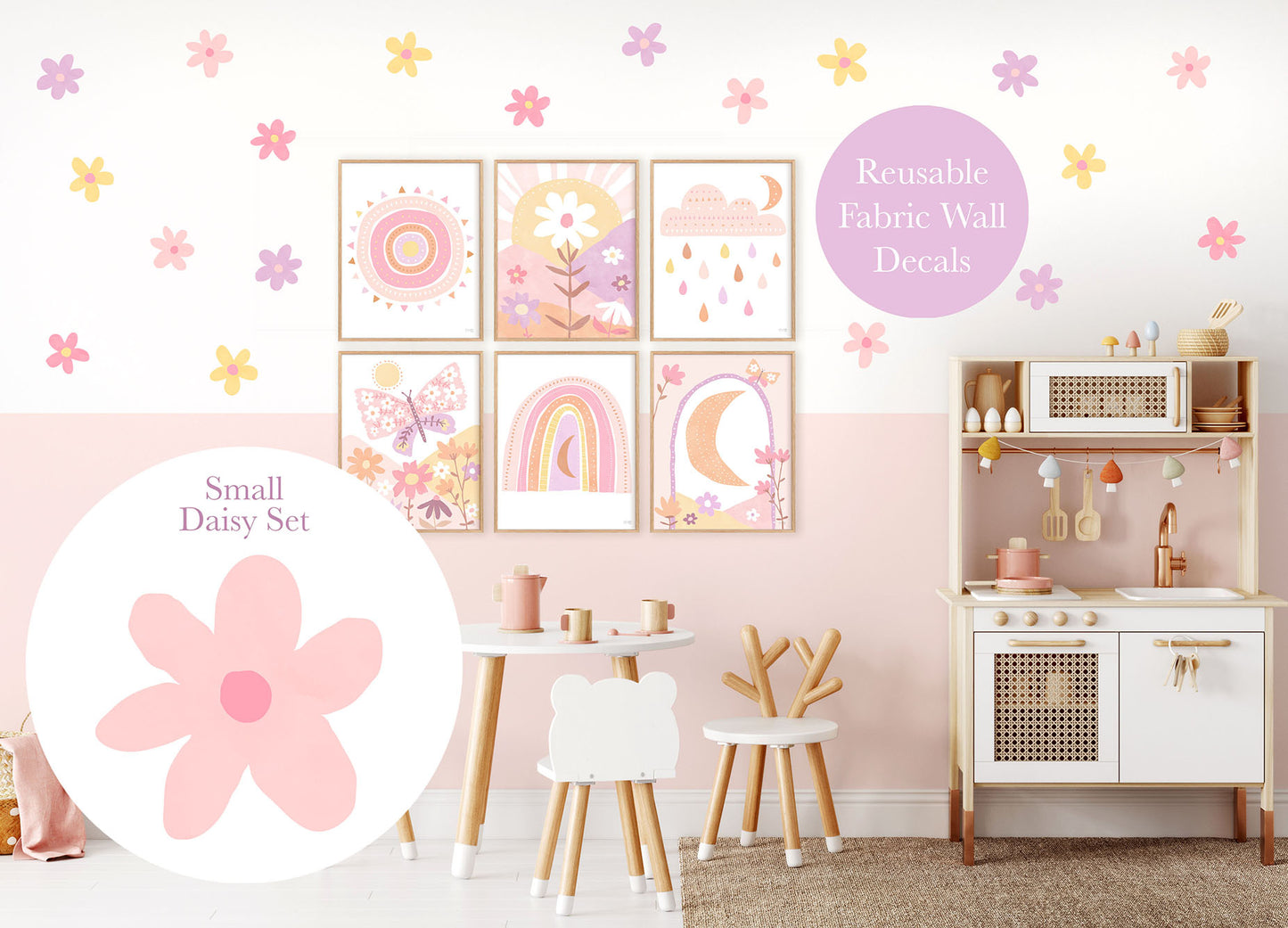 Pip+Phee Daisy Fabric Wall Decals - Small Size - Pastel Colours