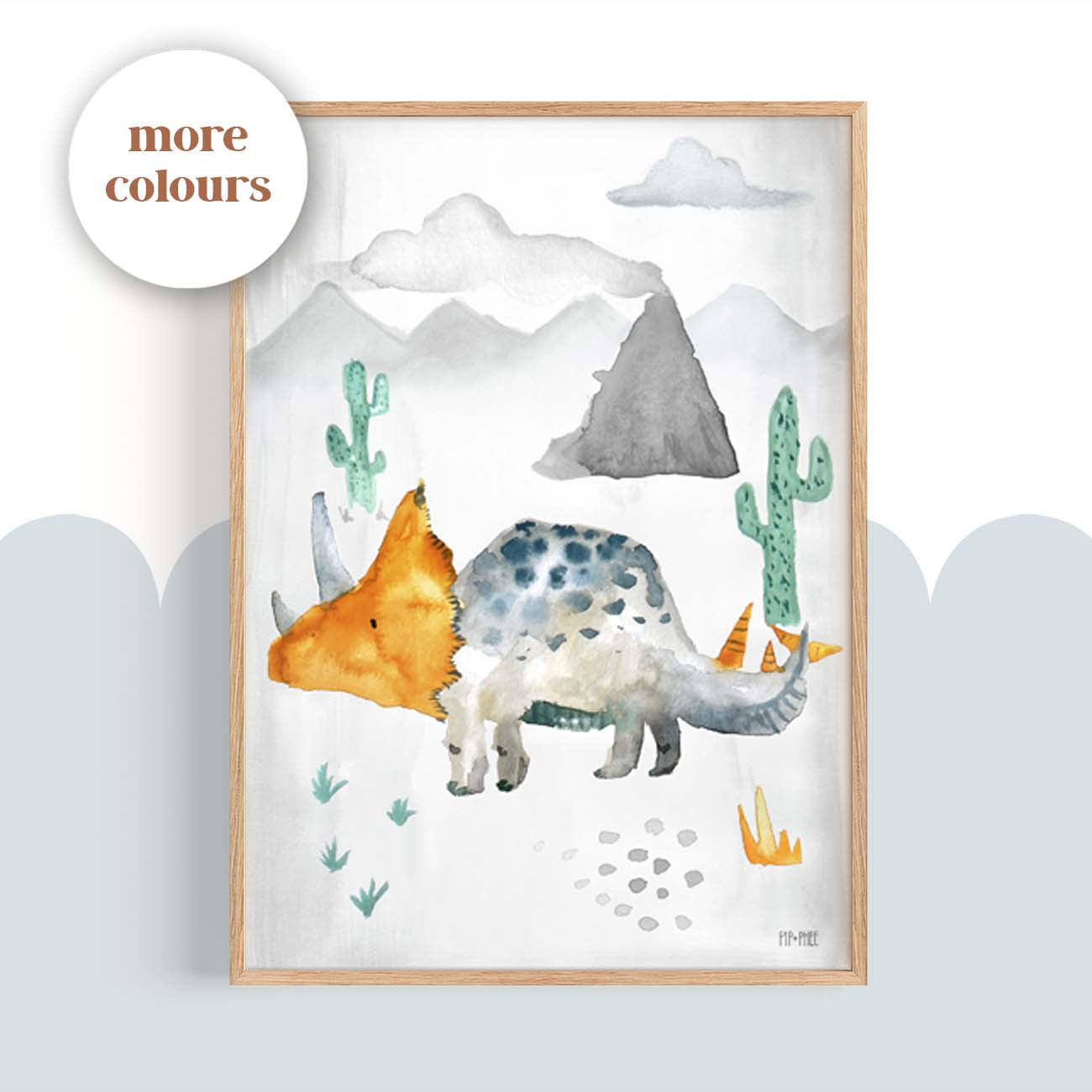 Pip+Phee Dinosaur Triceratops Watercolour Art Print