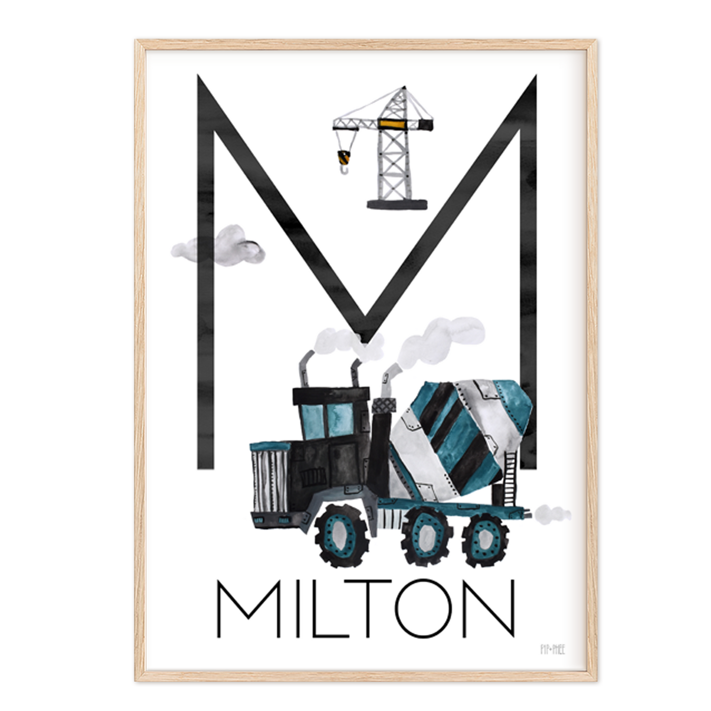 Pip+Phee Personalised Construction Truck Art Print - Different trucks to choose from