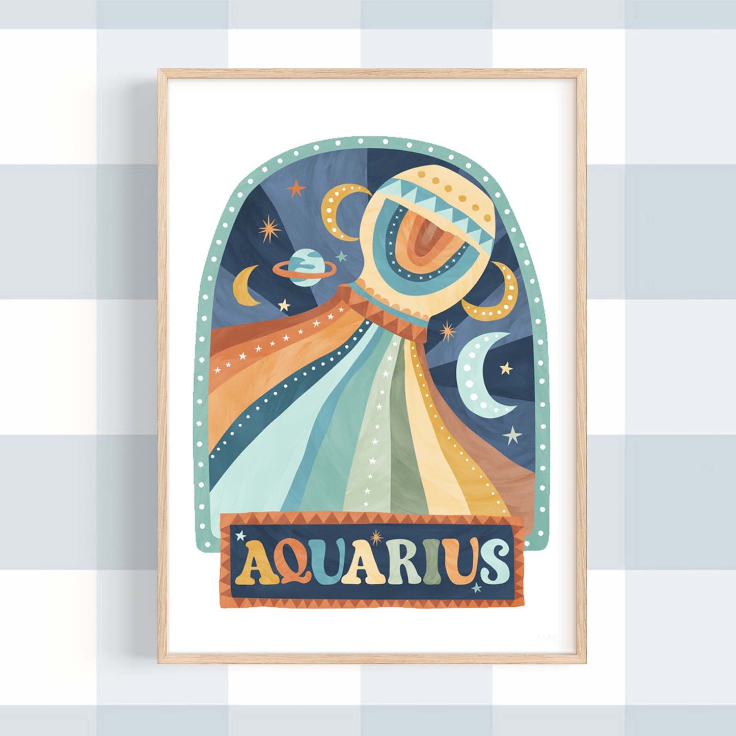 Pip+Phee Horoscope Zodiac Art Print - Aquarius - Blue/Rust