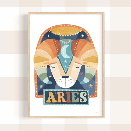 Pip+Phee Horoscope Zodiac Art Print - Aries - Blue/Rust