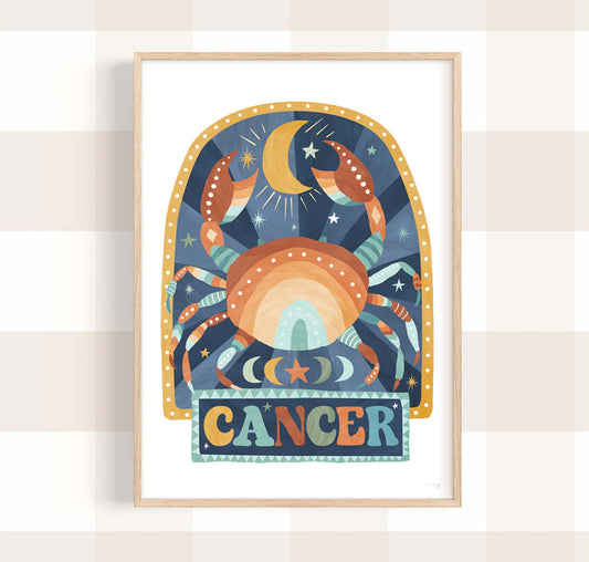 Pip+Phee Horoscope Zodiac Art Print - Cancer - Blue/Rust