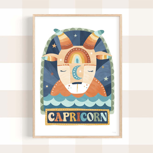 Pip+Phee Horoscope Zodiac Art Print - Capricorn - Blue/Rust