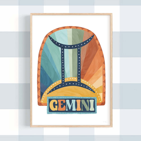 Pip+Phee Horoscope Zodiac Art Print - Gemini - Blue/Rust