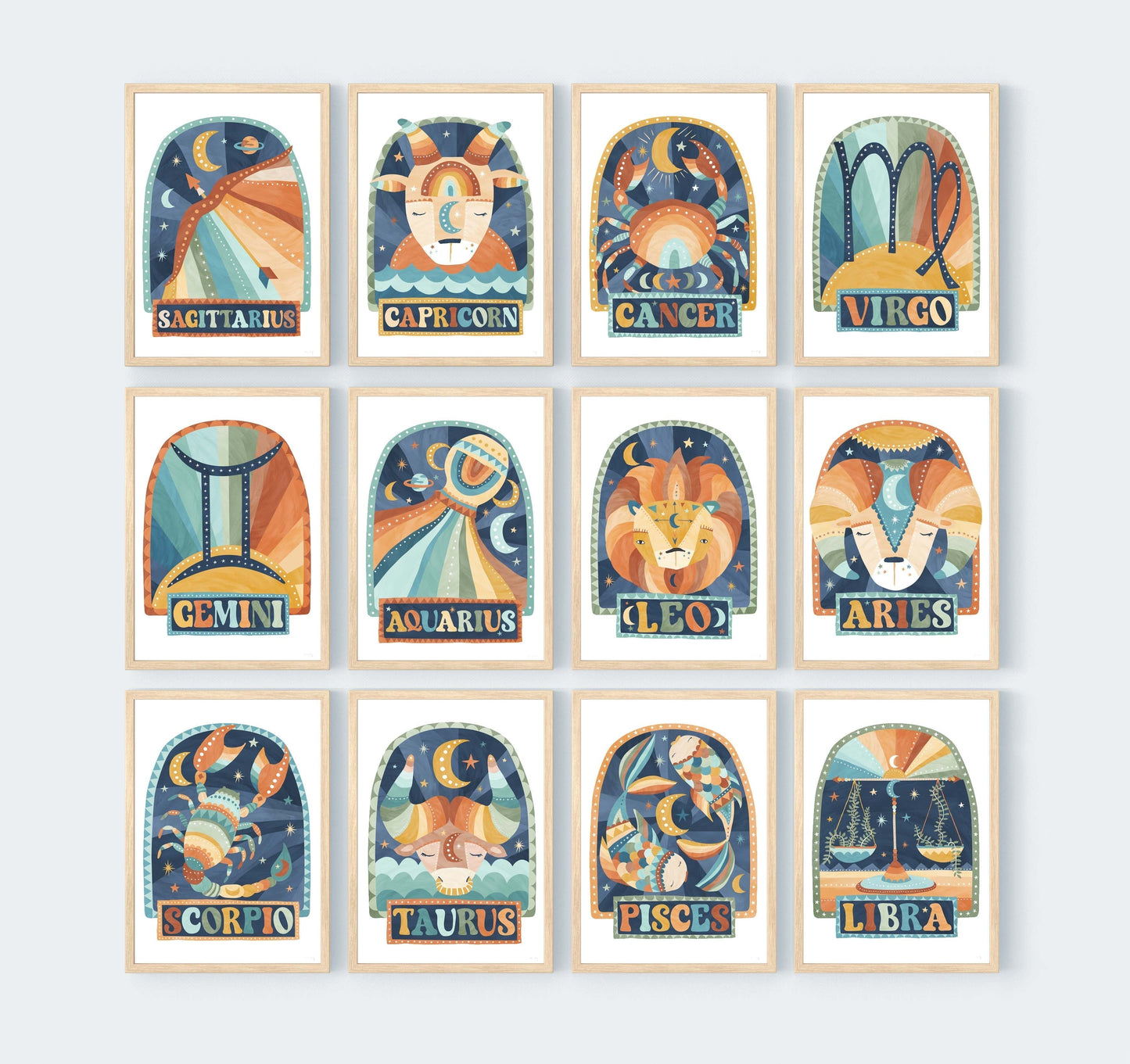 Pip+Phee Horoscope Zodiac Art Print - Capricorn - Blue/Rust