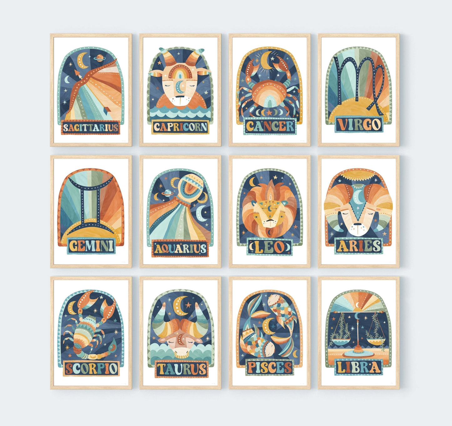 Pip+Phee Horoscope Zodiac Art Print - Cancer - Blue/Rust