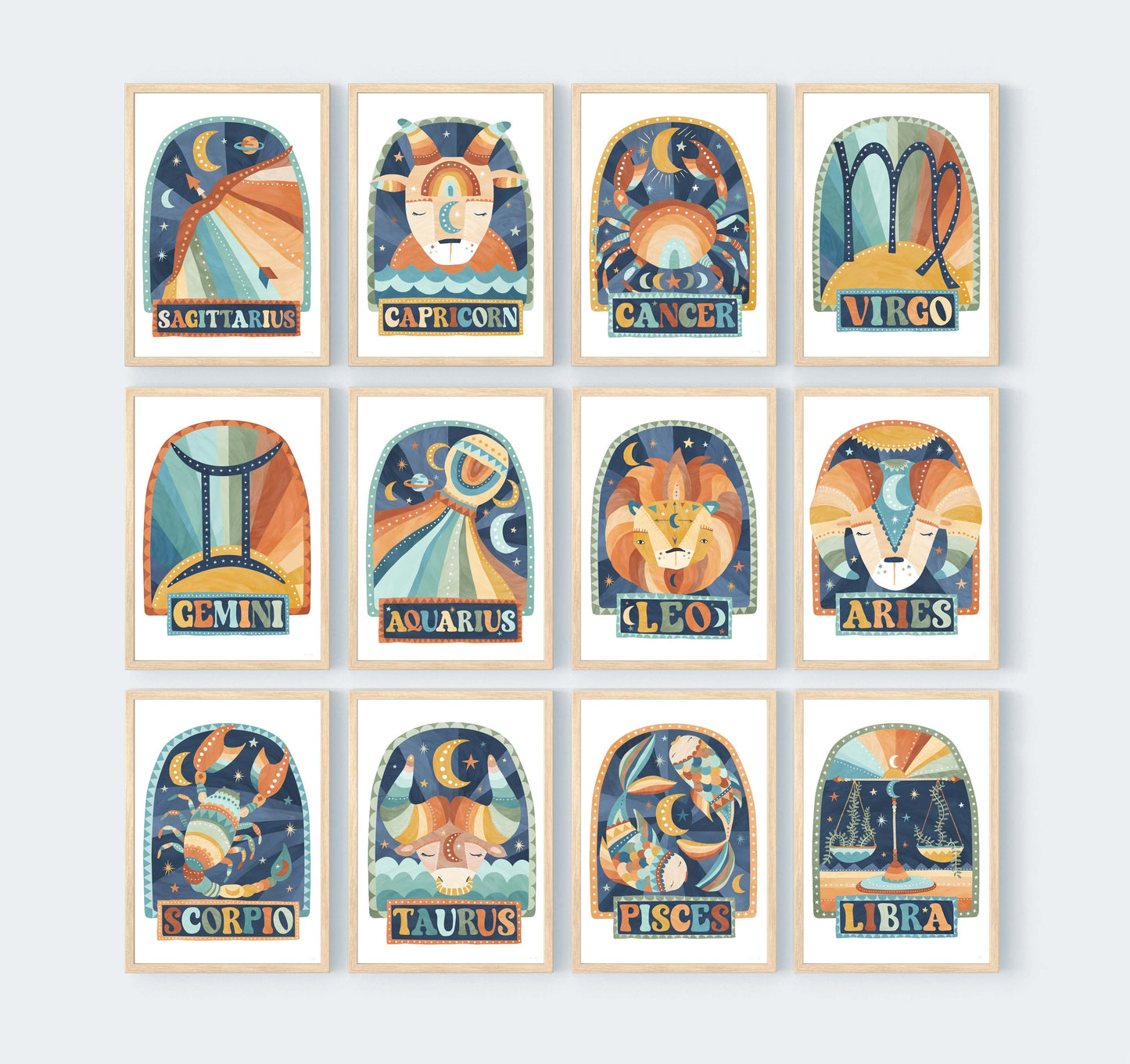 Pip+Phee Horoscope Zodiac Art Print - Aries - Blue/Rust