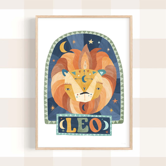 Pip+Phee Horoscope Zodiac Art Print - Leo - Blue/Rust