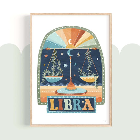 Pip+Phee Horoscope Zodiac Art Print - Libra - Blue/Rust