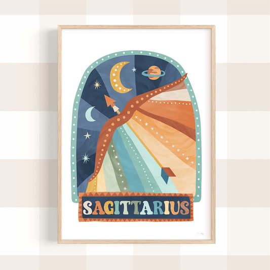 Pip+Phee Horoscope Zodiac Art Print - Sagittarius - Blue/Rust