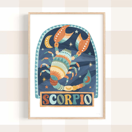 Pip+Phee Horoscope Zodiac Art Print - Scorpio - Blue/Rust