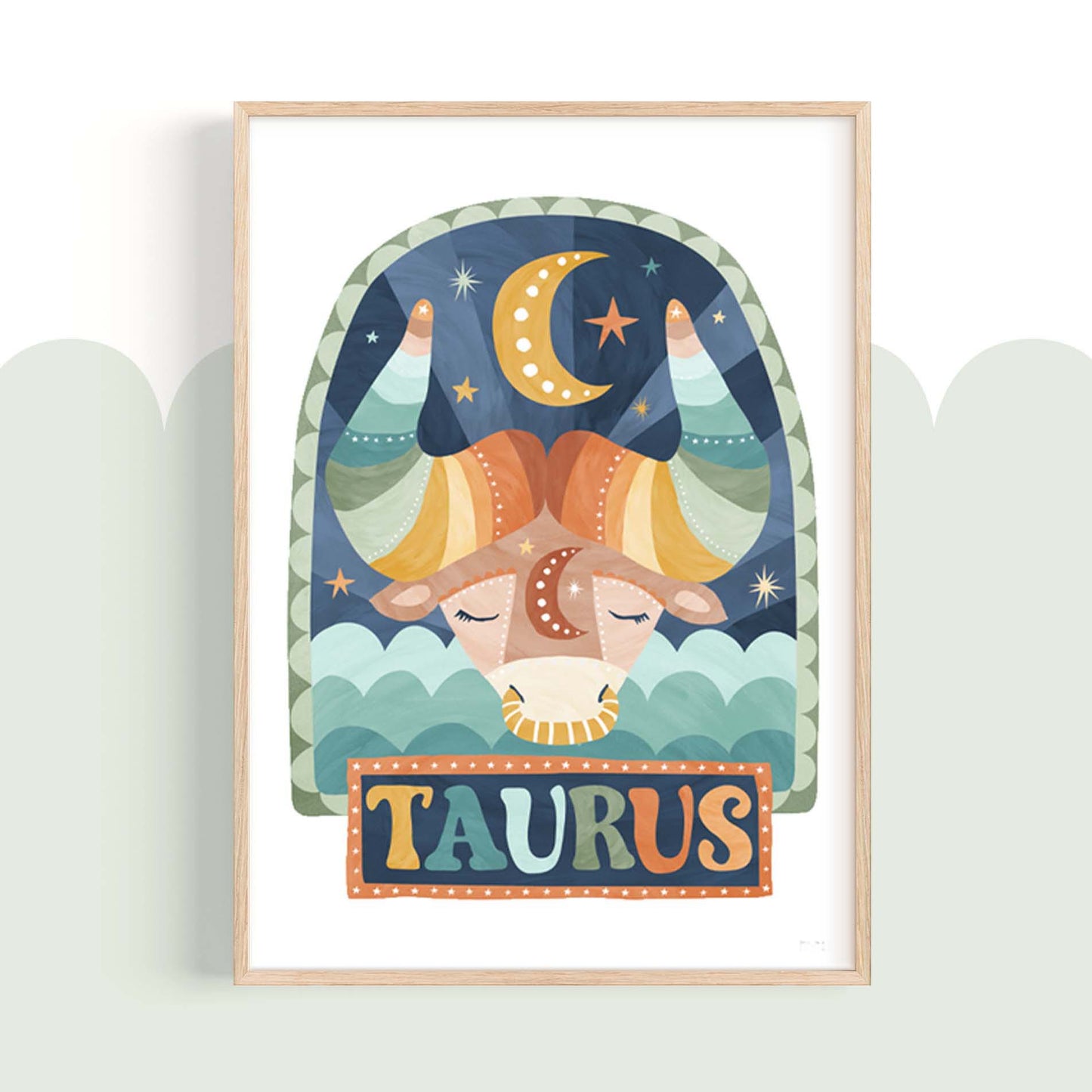 Pip+Phee Horoscope Zodiac Art Print - Taurus - Blue/Rust