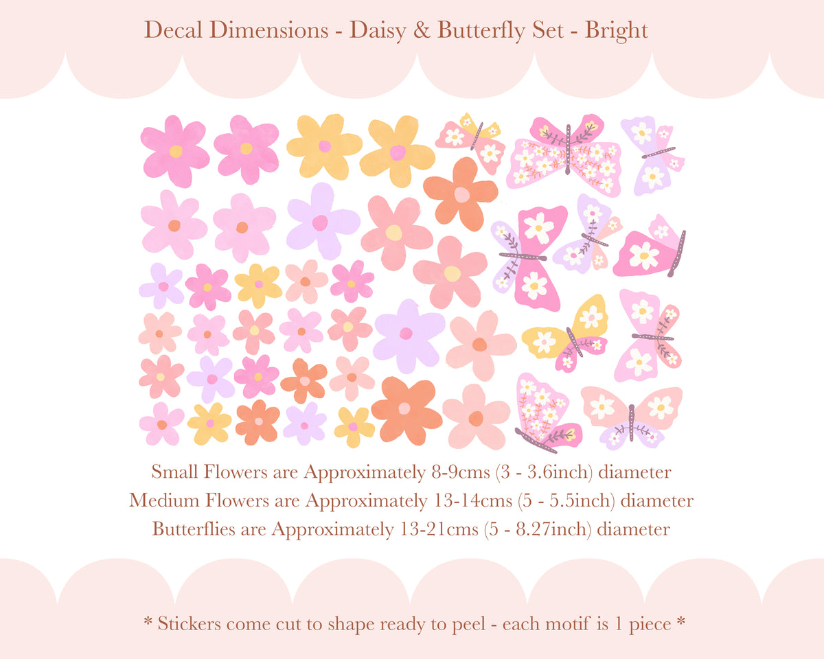 Pip+Phee Daisy & Butterfly Fabric Wall Decal Set - Bright Colours