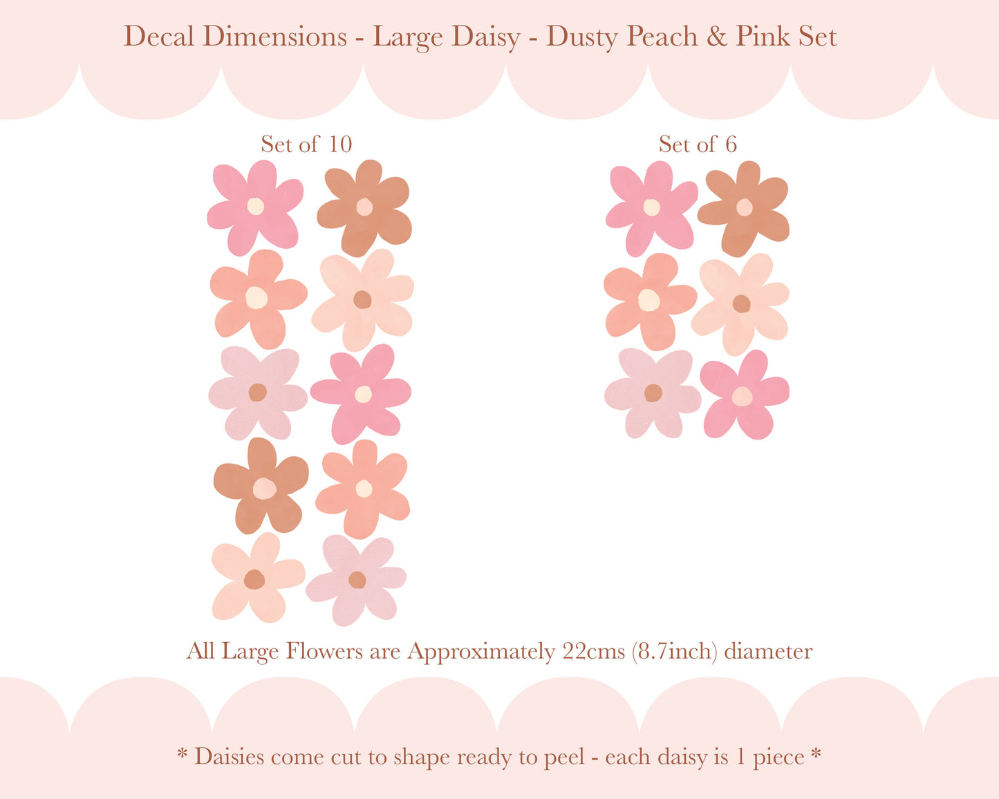 Pip+Phee Daisy Fabric Wall Decals - Large Size - Dusty Peach & Pink Colours