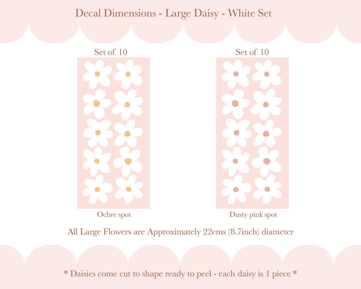 Pip+Phee Daisy Fabric Wall Decals - Large Size - White with Pink Spot