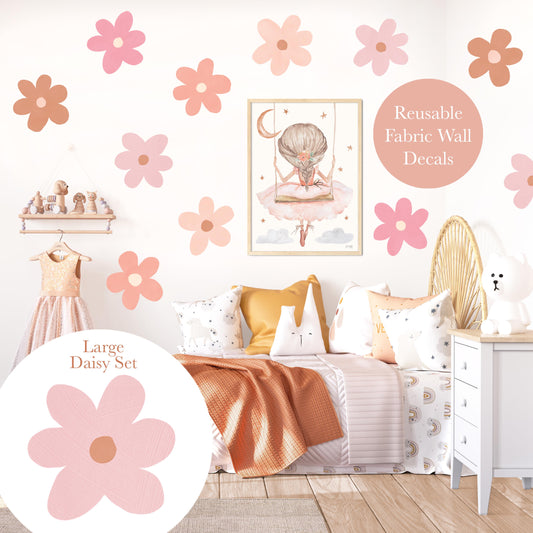 Pip+Phee Daisy Fabric Wall Decals - Large Size - Dusty Peach & Pink Colours