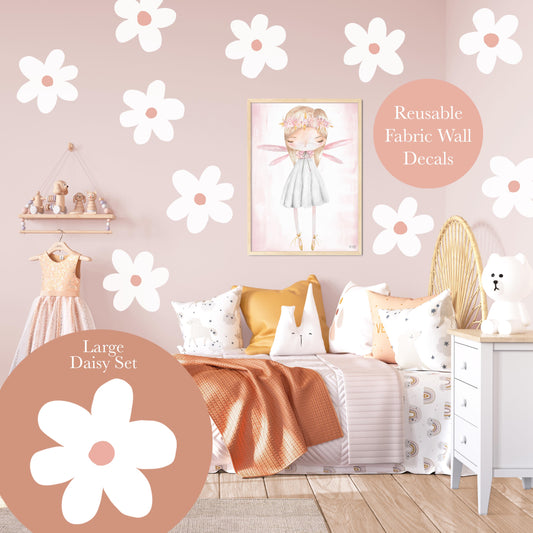 Pip+Phee Daisy Fabric Wall Decals - Large Size - White with Pink Spot