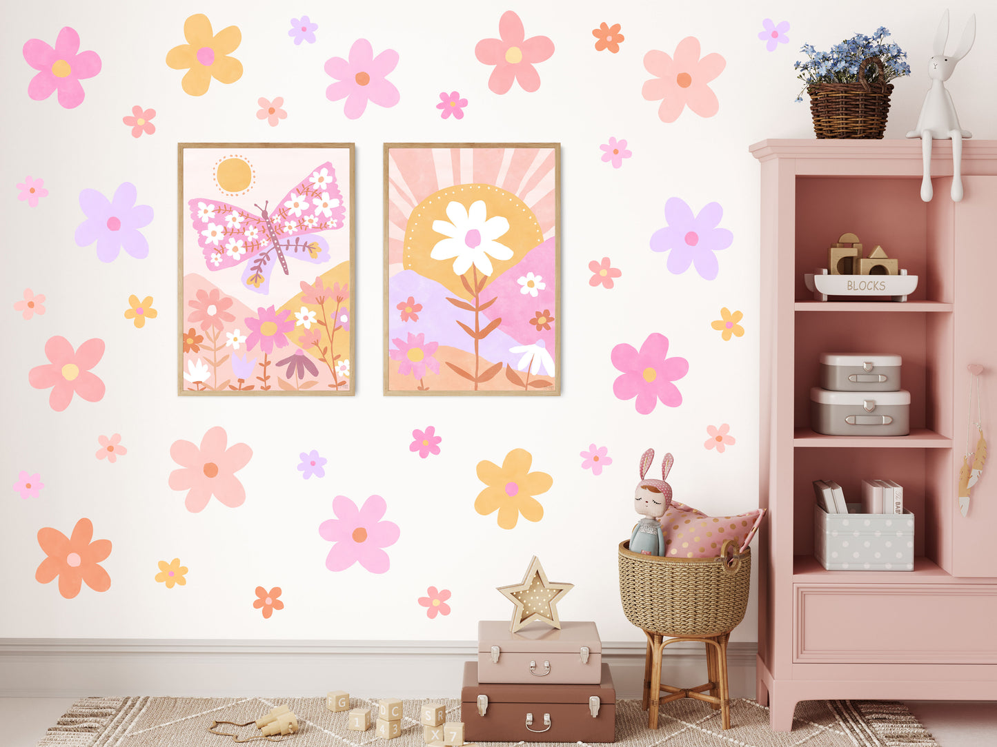 Pip+Phee Daisy Fabric Wall Decals - Large Size - Bright Colours