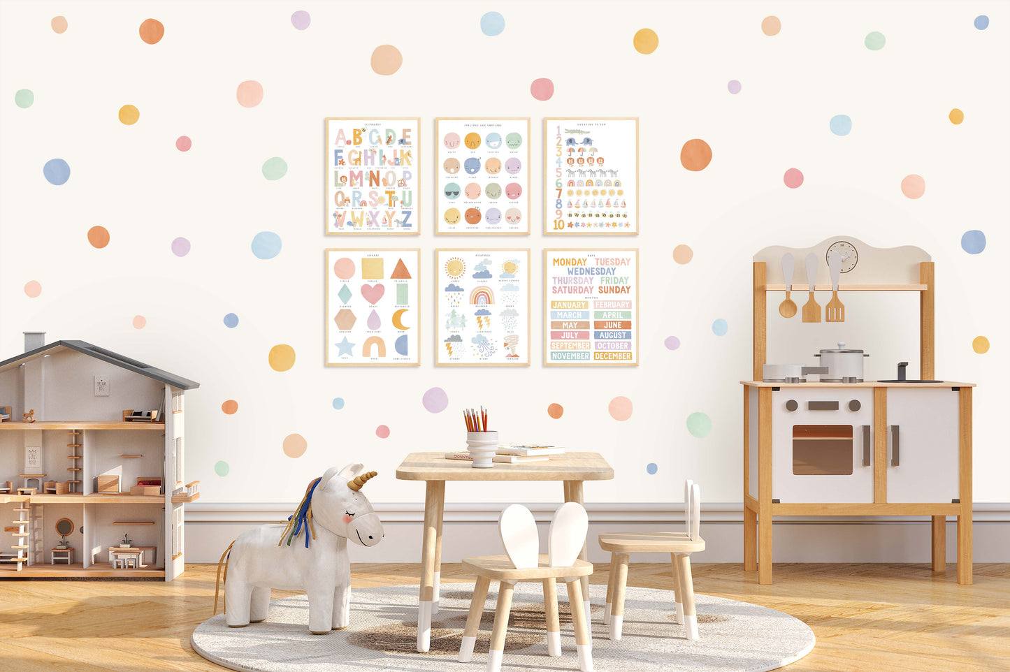 Pip+Phee Spot Fabric Wall Decals - Reusable - Dusty Rainbow colours