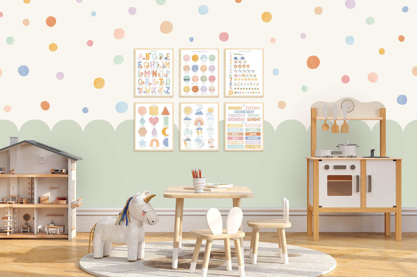 Pip+Phee Spot Fabric Wall Decals - Reusable - Dusty Rainbow colours