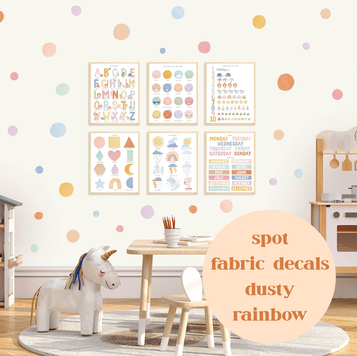 Pip+Phee Spot Fabric Wall Decals - Reusable - Dusty Rainbow colours