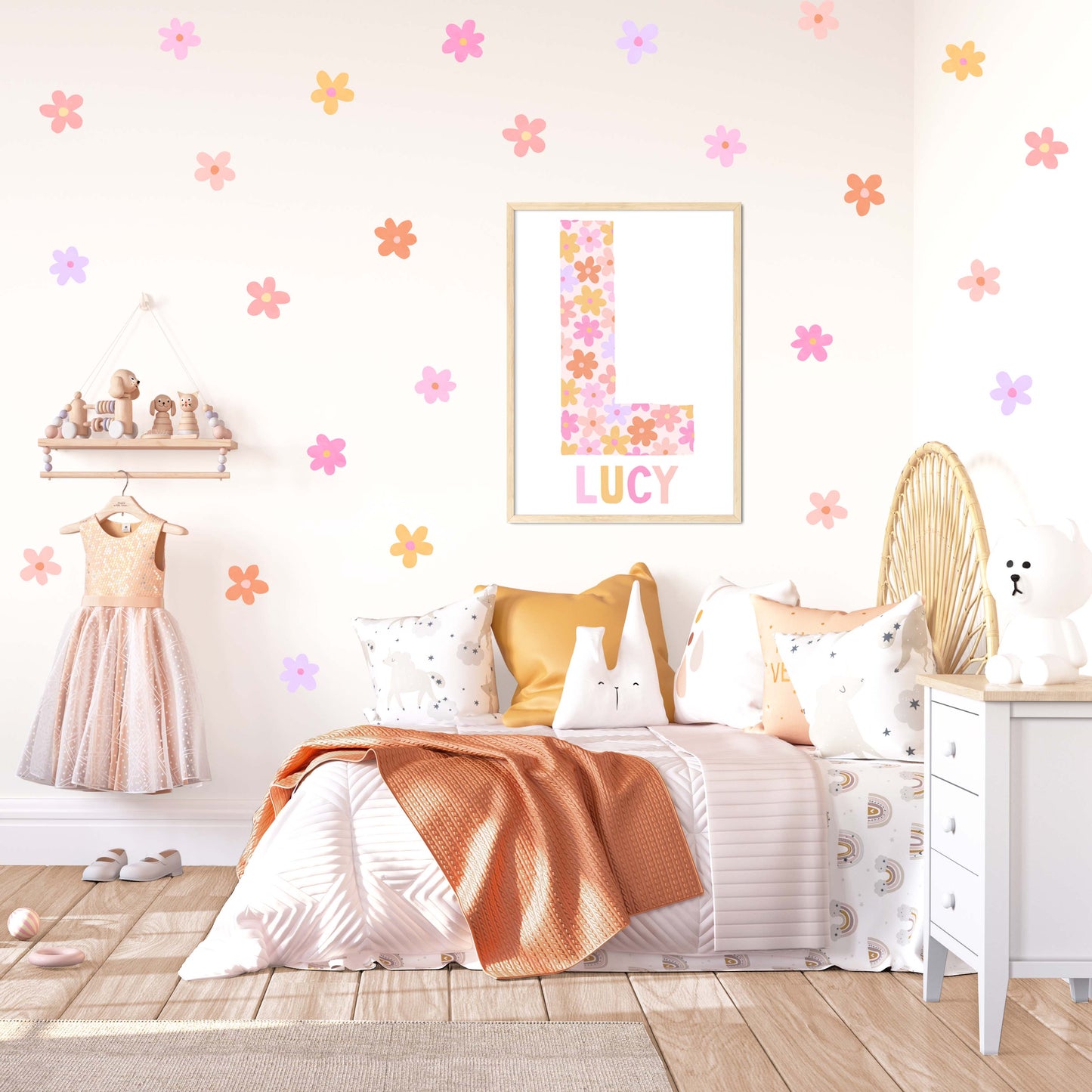 Pip+Phee Personalised Daisy Name Art Print - Bright