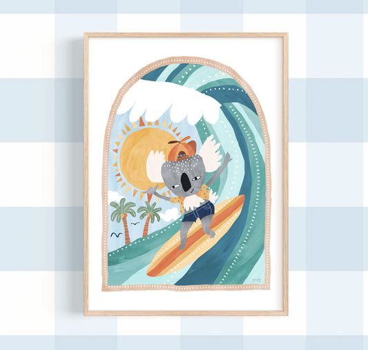 Pip+Phee Going Coconuts Koala Surf Art Print