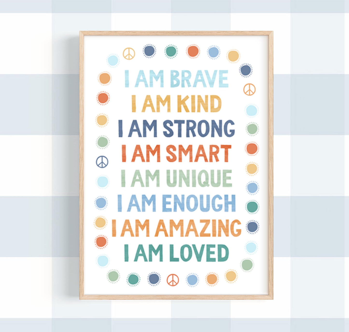 Pip+Phee You Are... Brave, Loved, Positive Affirmation Quote Art Print - Blues - Rust - Sage