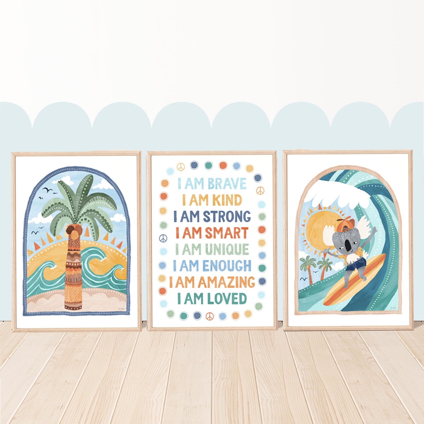 Pip+Phee You Are... Brave, Loved, Positive Affirmation Quote Art Print - Blues - Rust - Sage