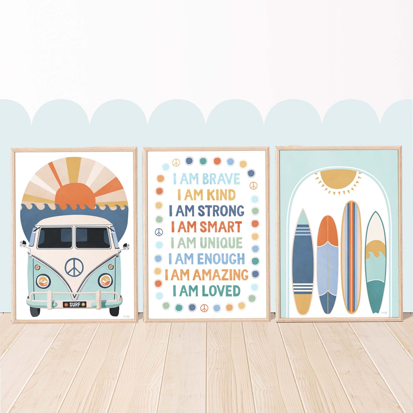 Pip+Phee You Are... Brave, Loved, Positive Affirmation Quote Art Print - Blues - Rust - Sage