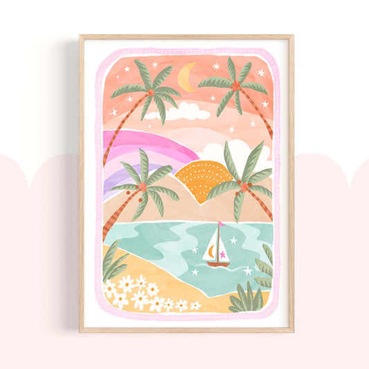 Pip+Phee Coastal Dreamer Sunset Sails Beach Art Print - Bright