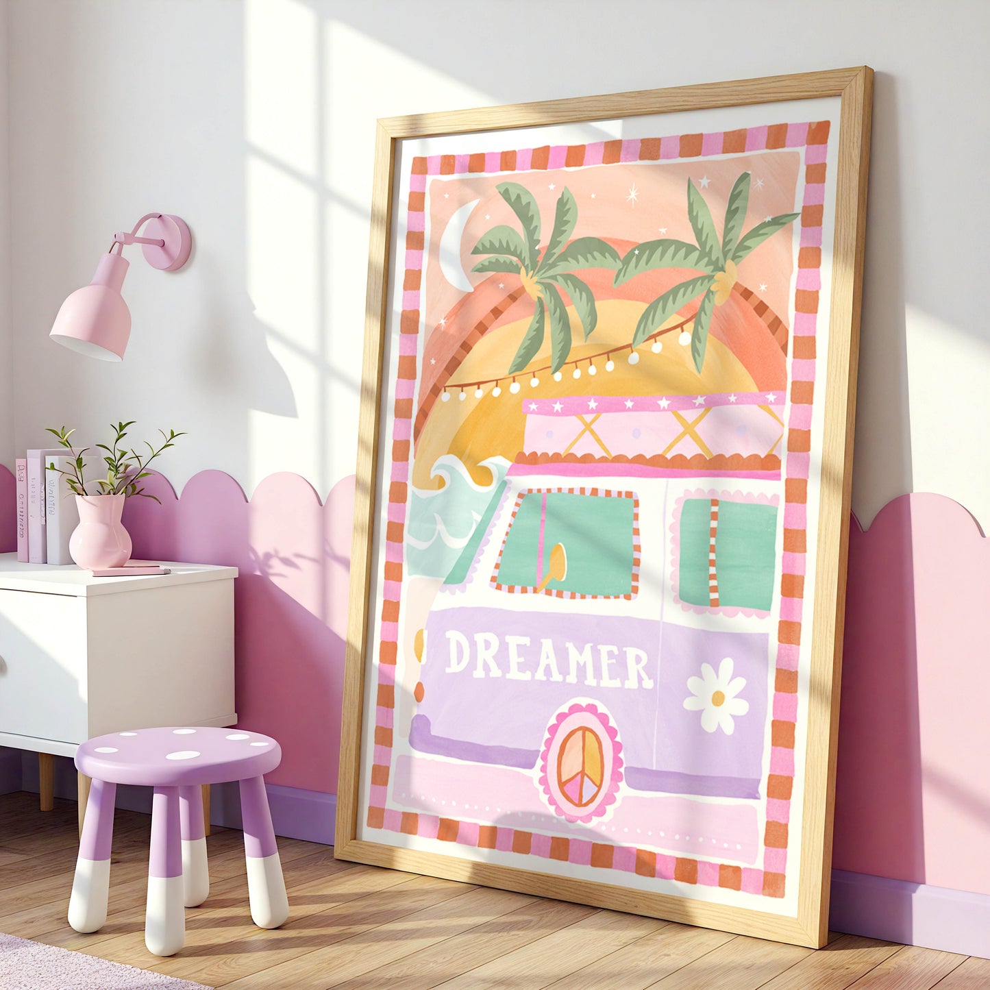 Pip+Phee Coastal Dreamer Surf Kombi Van Beach Art Print - Bright