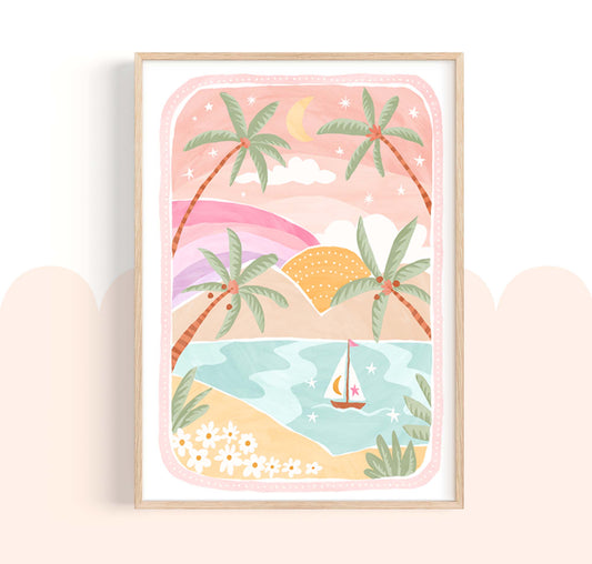 Pip+Phee Coastal Dreamer Sunset Sails Beach Art Print - Dusty Pastel