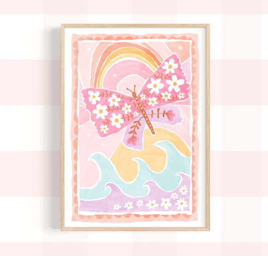 Pip+Phee Coastal Dreamer Butterfly Beach Art Print - Dusty Pastel