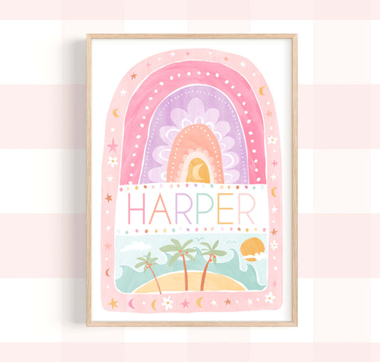 Pip+Phee Coastal Dreamer Personalised Name Art Print - Dusty Pastel