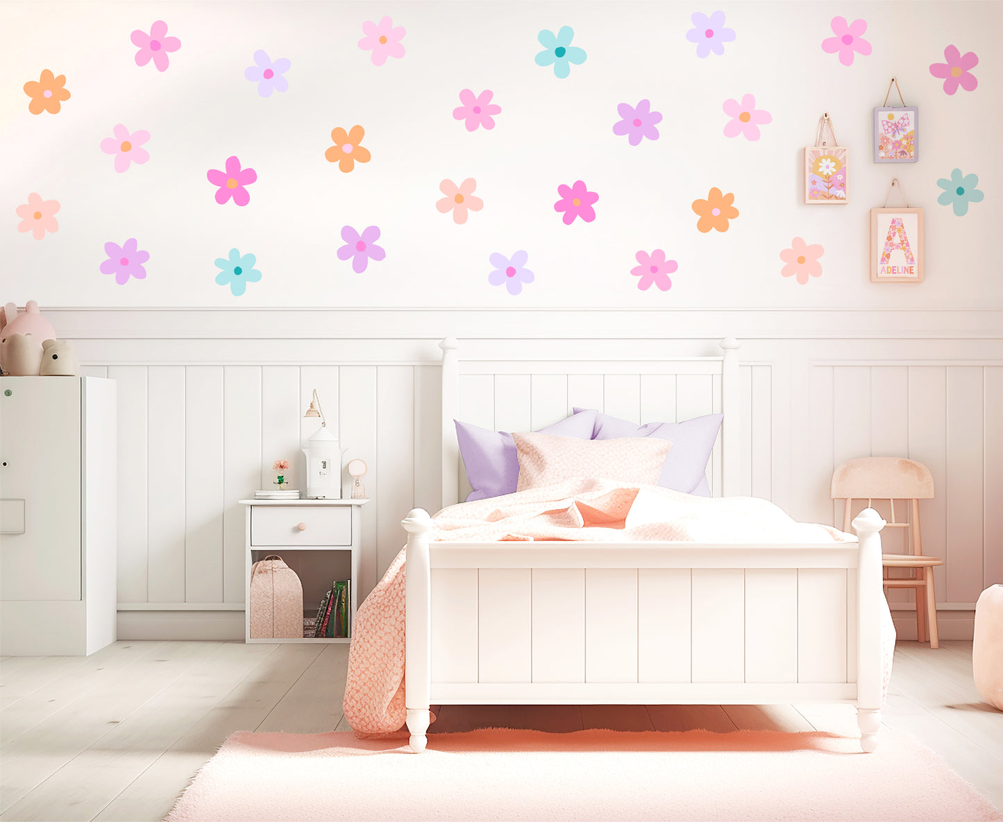Pip+Phee Daisy Fabric Wall Decals - Medium Size - Pink, Lilac, Aqua & Peach Colours