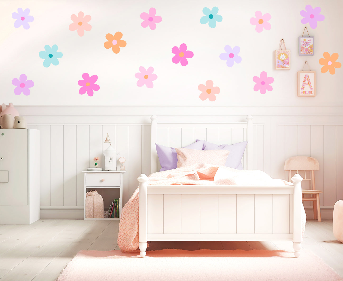 Pip+Phee Daisy Fabric Wall Decals - Large Size - Pink, Peach, Lilac & Aqua Colours