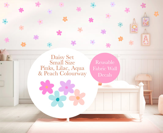 Pip+Phee Daisy Fabric Wall Decals - Small Size - Pink, Lilac, Aqua & Peach Colours