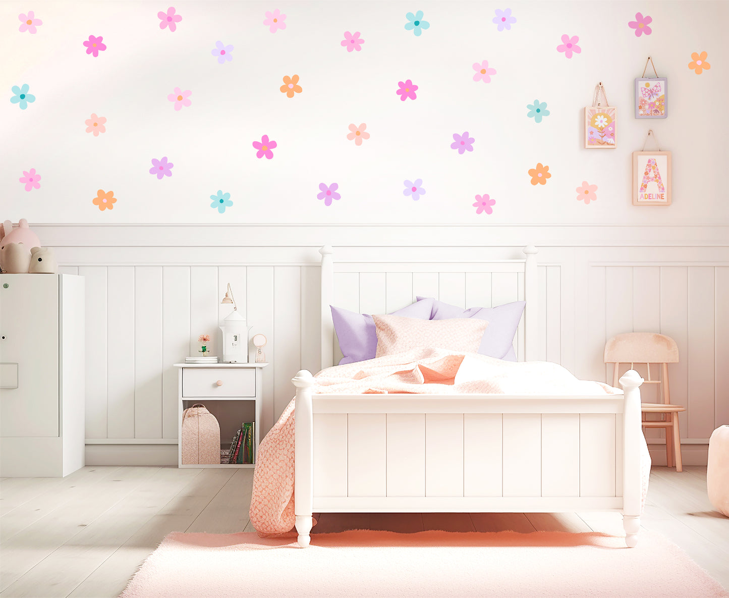 Pip+Phee Daisy Fabric Wall Decals - Small Size - Pink, Lilac, Aqua & Peach Colours