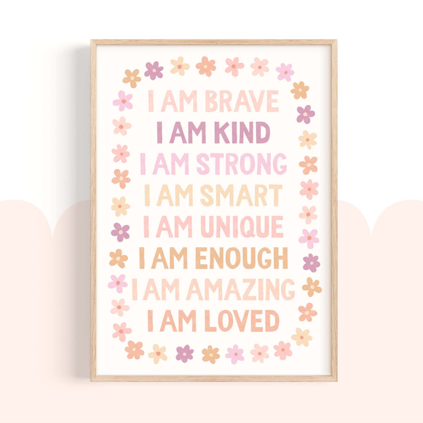 Pip+Phee You Are... Brave, Loved, Positive Affirmation Quote Art Print - Dusty Peach