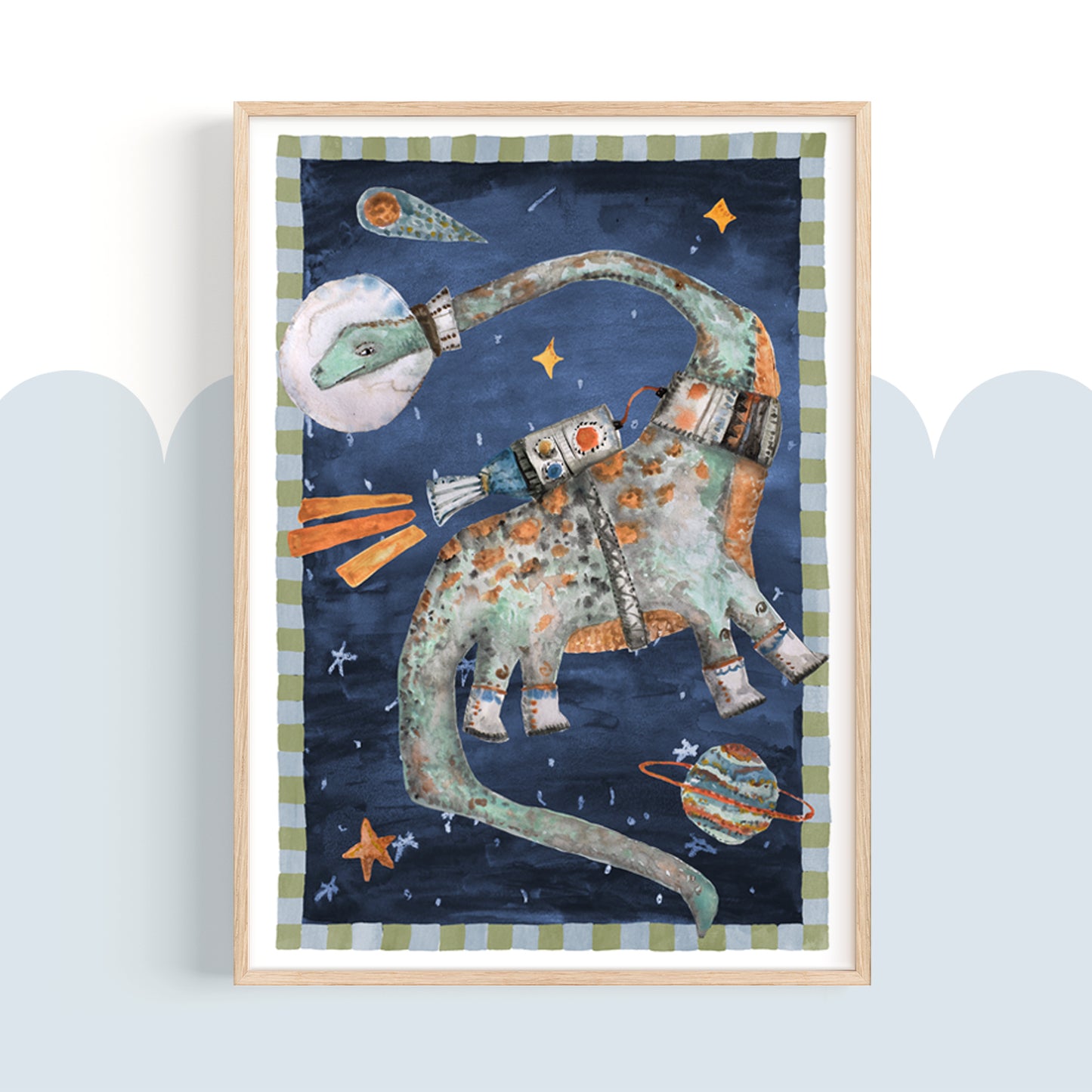 Pip+Phee Galactic Space Dinosaur Brontosaurus Print
