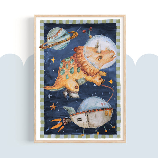 Pip+Phee Galactic Space Dinosaur Triceratops Print