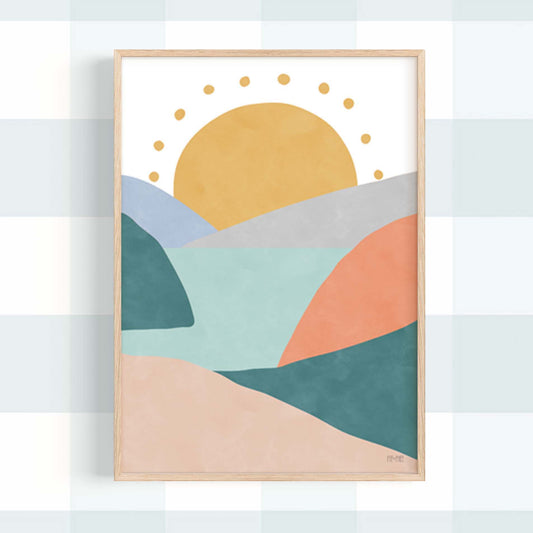 Pip+Phee Sunny Days Mountain Art Print - Teal & Rust